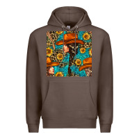 Coffee Western Girl Hair Clasp And Sunflower With Leopard And Glitter Seamles Premium Hoodie - BundleAndBundleShop