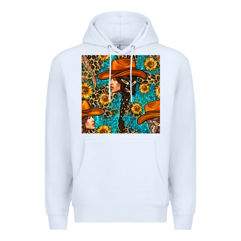 Western Girl Hair Clasp And Sunflower With Leopard And Glitter Seamles Premium Hoodie by BundleAndBundleShop | Teevron