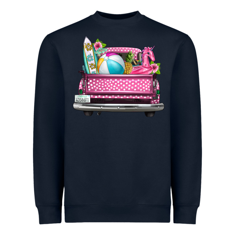 Summer Pink Truck Beach Heavyweight Sweatshirt by texasbilliewilder | Teevron