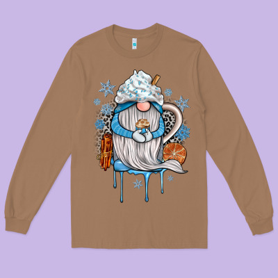 Winter Gnome Coffee Long Sleeve Tee Designed By Jahusdesignshop