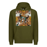 Army Green Western Bull Skull And Sunflowers With Leopard Seamless Pattern Premium Hoodie - BundleAndBundleShop