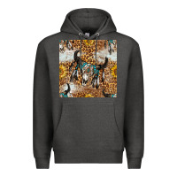 Charcoal Heather Western Bull Skull And Sunflowers With Leopard Seamless Pattern Premium Hoodie - BundleAndBundleShop