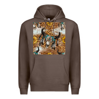 Coffee Western Bull Skull And Sunflowers With Leopard Seamless Pattern Premium Hoodie - BundleAndBundleShop