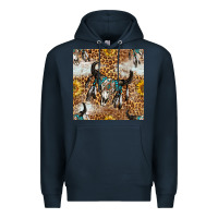 Navy Western Bull Skull And Sunflowers With Leopard Seamless Pattern Premium Hoodie - BundleAndBundleShop