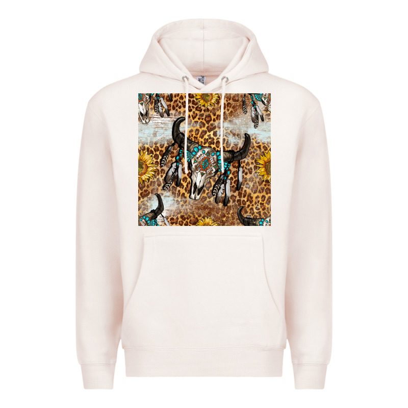 Western Bull Skull And Sunflowers With Leopard Seamless Pattern Premium Hoodie by BundleAndBundleShop | Teevron