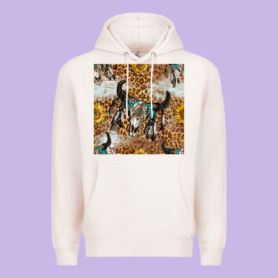 Western Bull Skull And Sunflowers With Leopard Seamless Pattern Premium Hoodie Designed By Bundleandbundleshop