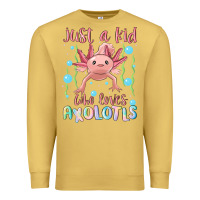 Antique Gold just a kid who loves axolotls Premium Sweatshirt - MaliasSmallBusiness
