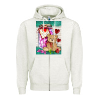 Oatmeal Heather candy jar with bear  air Zipper Hoodie - AdoDesignShop
