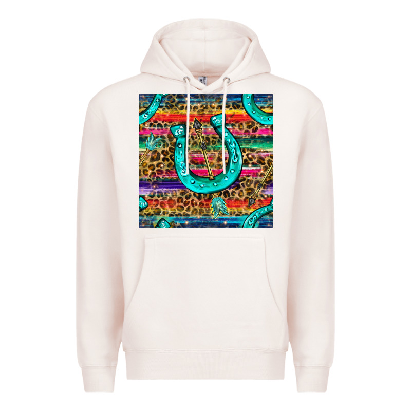 Western Horseshoe And Arrow With Leopard And Serape Seamless Pattern Premium Hoodie by BundleAndBundleShop | Teevron