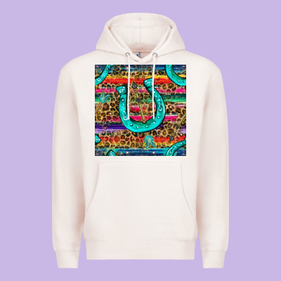 Western Horseshoe And Arrow With Leopard And Serape Seamless Pattern Premium Hoodie Designed By Bundleandbundleshop