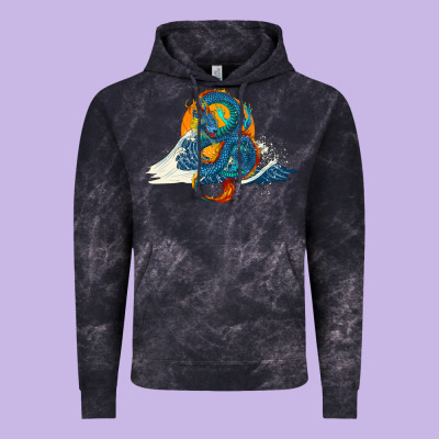Vintage Hoodie blue dragon ocean waves and sun