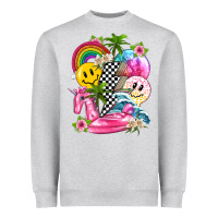 Heather Grey summer smile face and beach vibes with rainbow tbw Heavyweight Sweatshirt - texasbilliewilder