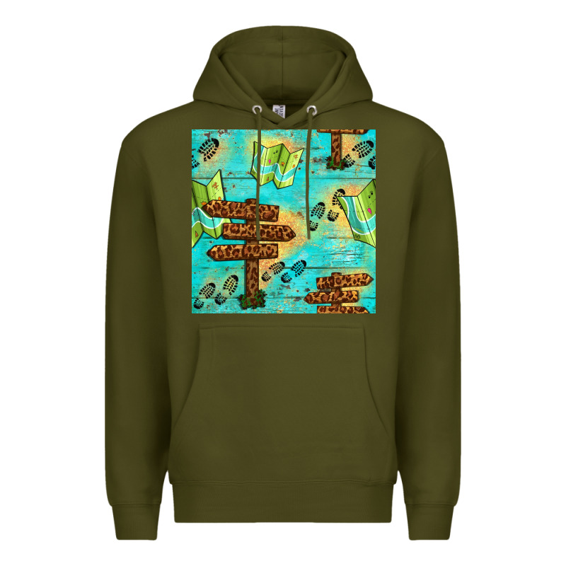 Wooden Signboard And Gamping Map Seamless Pattern Premium Hoodie by BundleAndBundleShop | Teevron