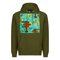 Army Green Wooden Signboard And Gamping Map Seamless Pattern Premium Hoodie - BundleAndBundleShop