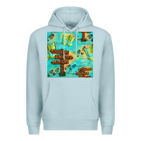 Blue Mist Wooden Signboard And Gamping Map Seamless Pattern Premium Hoodie - BundleAndBundleShop