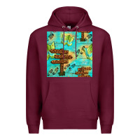 Burgundy Wooden Signboard And Gamping Map Seamless Pattern Premium Hoodie - BundleAndBundleShop