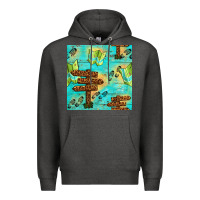 Charcoal Heather Wooden Signboard And Gamping Map Seamless Pattern Premium Hoodie - BundleAndBundleShop