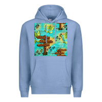 Colony Blue Wooden Signboard And Gamping Map Seamless Pattern Premium Hoodie - BundleAndBundleShop