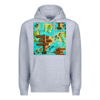 Heather Grey Wooden Signboard And Gamping Map Seamless Pattern Premium Hoodie - BundleAndBundleShop