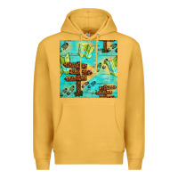 Mustard Wooden Signboard And Gamping Map Seamless Pattern Premium Hoodie - BundleAndBundleShop