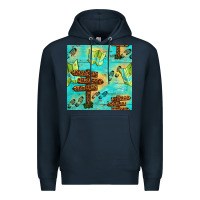 Navy Wooden Signboard And Gamping Map Seamless Pattern Premium Hoodie - BundleAndBundleShop
