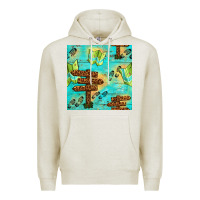 Oatmeal Heather Wooden Signboard And Gamping Map Seamless Pattern Premium Hoodie - BundleAndBundleShop