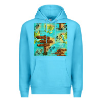 Ocean Blue Wooden Signboard And Gamping Map Seamless Pattern Premium Hoodie - BundleAndBundleShop