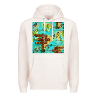 Pale Pink Wooden Signboard And Gamping Map Seamless Pattern Premium Hoodie - BundleAndBundleShop
