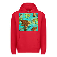 Red Wooden Signboard And Gamping Map Seamless Pattern Premium Hoodie - BundleAndBundleShop