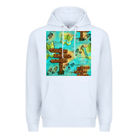 White Wooden Signboard And Gamping Map Seamless Pattern Premium Hoodie - BundleAndBundleShop