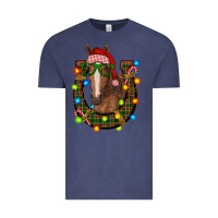 Vintage Denim christmas horseshoe with horse Vintage Tee - RanaPortraitStore