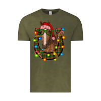 Vintage Olive christmas horseshoe with horse Vintage Tee - RanaPortraitStore