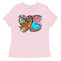 Bubblegum Pink western leopard  racing  hearts Ladies Tee - AdoDesignShop