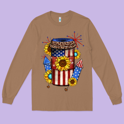 4th Of July Coffee Cup Long Sleeve Tee Designed By Jahusdesignshop