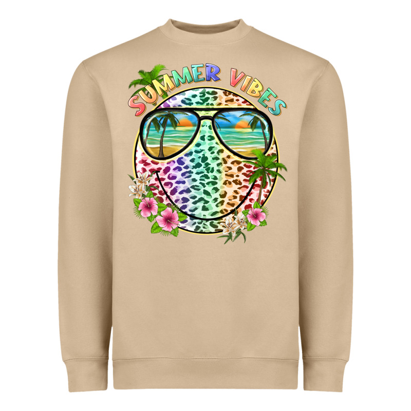 Summer Vibes With Smile Face And Leopard Heavyweight Sweatshirt by texasbilliewilder | Teevron