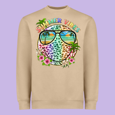 Summer Vibes With Smile Face And Leopard Heavyweight Sweatshirt Designed By Texasbilliewilder