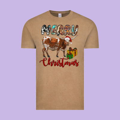 Texas Longhorn Merry Christmas Vintage Tee Designed By Ranaportraitstore