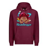 Burgundy Afro Bantu Knots Red Hairdresser With Leopard Glasses Bbs Premium Hoodie - BundleAndBundleShop