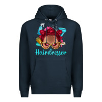 Navy Afro Bantu Knots Red Hairdresser With Leopard Glasses Bbs Premium Hoodie - BundleAndBundleShop