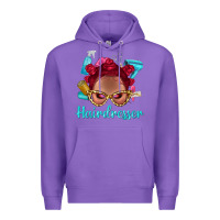 Purple Afro Bantu Knots Red Hairdresser With Leopard Glasses Bbs Premium Hoodie - BundleAndBundleShop