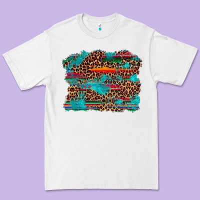 Western Serape Leopard Bull Skull Turquoise  Background Premium Tee Designed By Artiststas