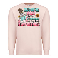 Pale Pink judging men by the standards of my book boyfriends Premium Sweatshirt - MaliasSmallBusiness