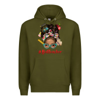 Army Green Afro Messy Bun Best Teacher With Leopard Glasses Bbs Premium Hoodie - BundleAndBundleShop