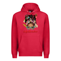 Cardinal Afro Messy Bun Best Teacher With Leopard Glasses Bbs Premium Hoodie - BundleAndBundleShop