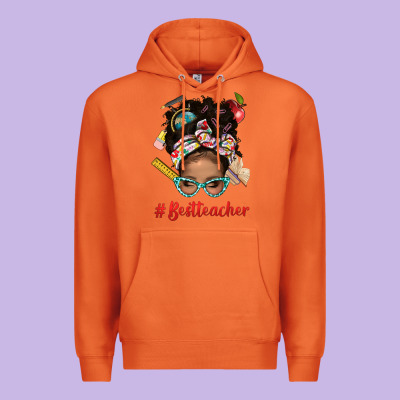 Afro Messy Bun Best Teacher With Leopard Glasses Bbs Premium Hoodie Designed By Bundleandbundleshop