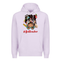 Lilac Afro Messy Bun Best Teacher With Leopard Glasses Bbs Premium Hoodie - BundleAndBundleShop