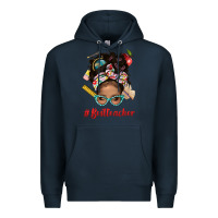 Navy Afro Messy Bun Best Teacher With Leopard Glasses Bbs Premium Hoodie - BundleAndBundleShop