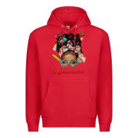 Red Afro Messy Bun Best Teacher With Leopard Glasses Bbs Premium Hoodie - BundleAndBundleShop