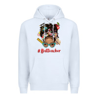 White Afro Messy Bun Best Teacher With Leopard Glasses Bbs Premium Hoodie - BundleAndBundleShop