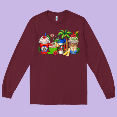 Dominican Republic Coffee Cups Long Sleeve Tee Designed By Adodesignshop